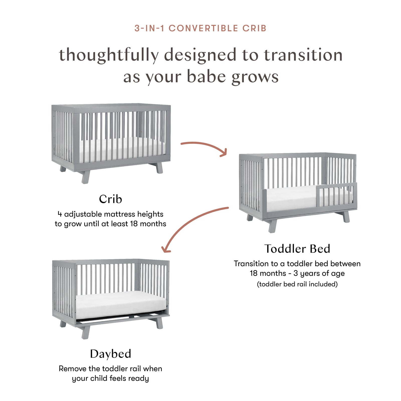 Hudson 3-in-1 Convertible Crib with Toddler Bed Conversion Kit