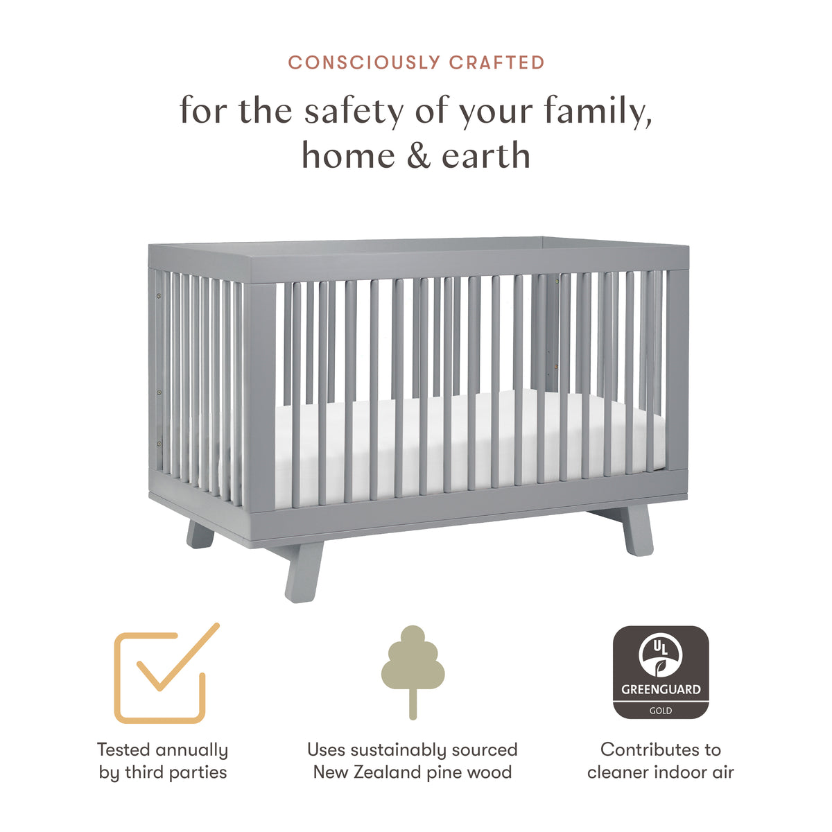 Hudson 3-in-1 Convertible Crib with Toddler Bed Conversion Kit