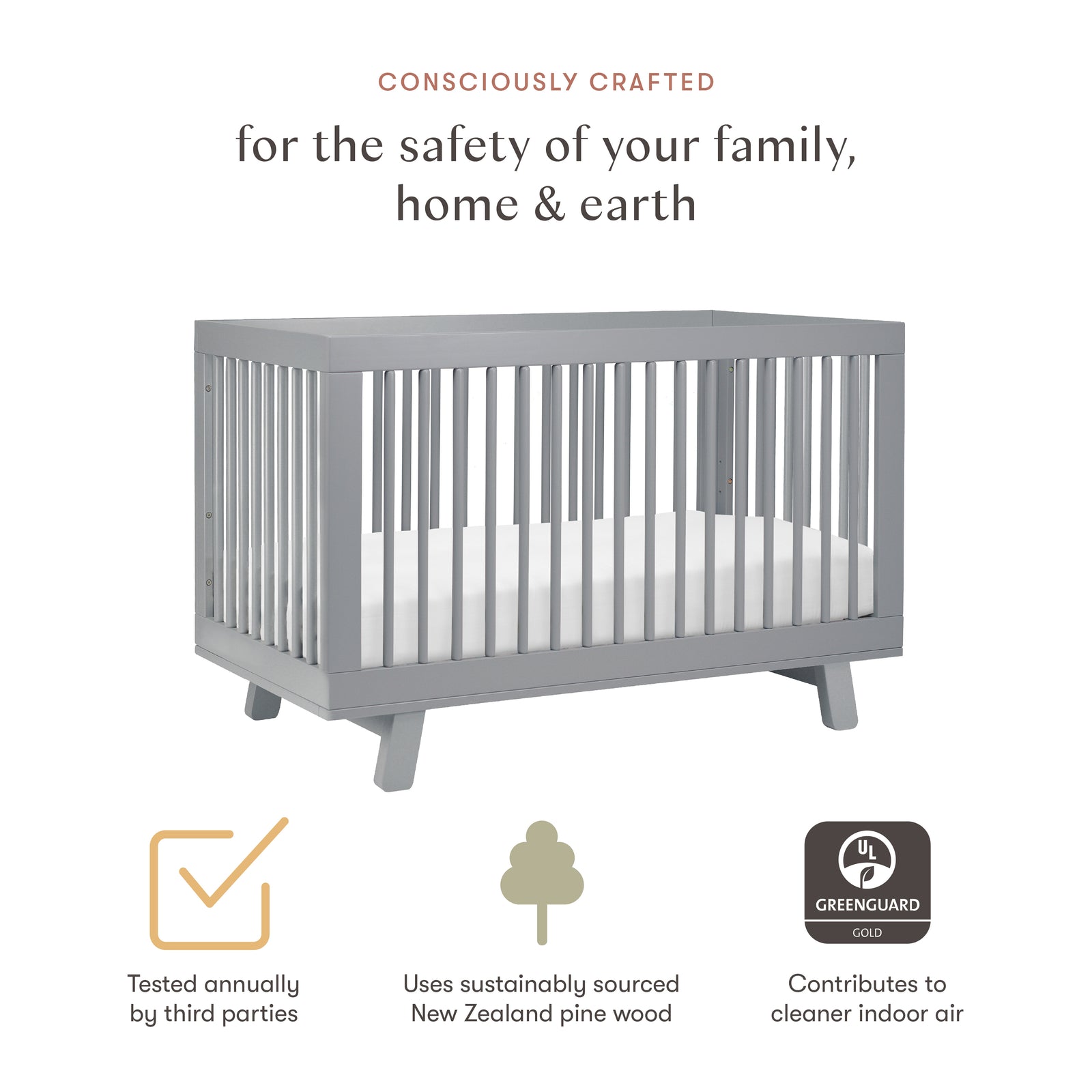 Hudson 3-in-1 Convertible Crib with Toddler Bed Conversion Kit
