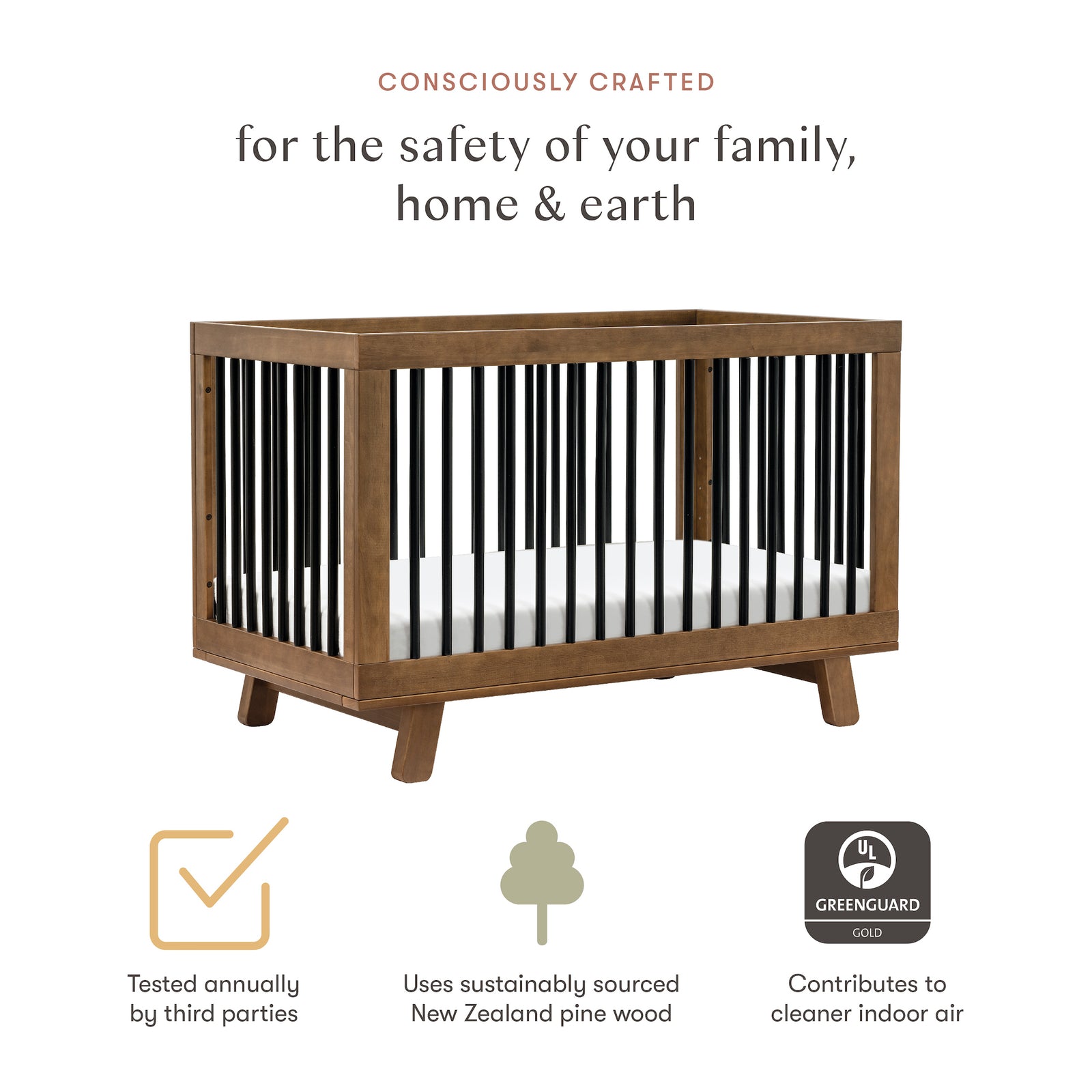 Hudson 3-in-1 Convertible Crib with Toddler Bed Conversion Kit