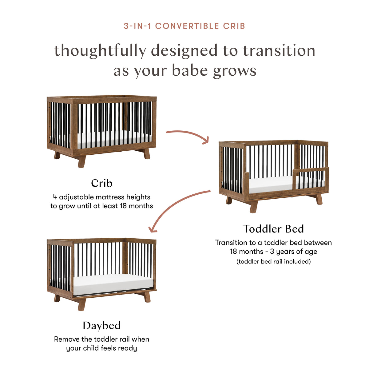 Hudson 3-in-1 Convertible Crib with Toddler Bed Conversion Kit