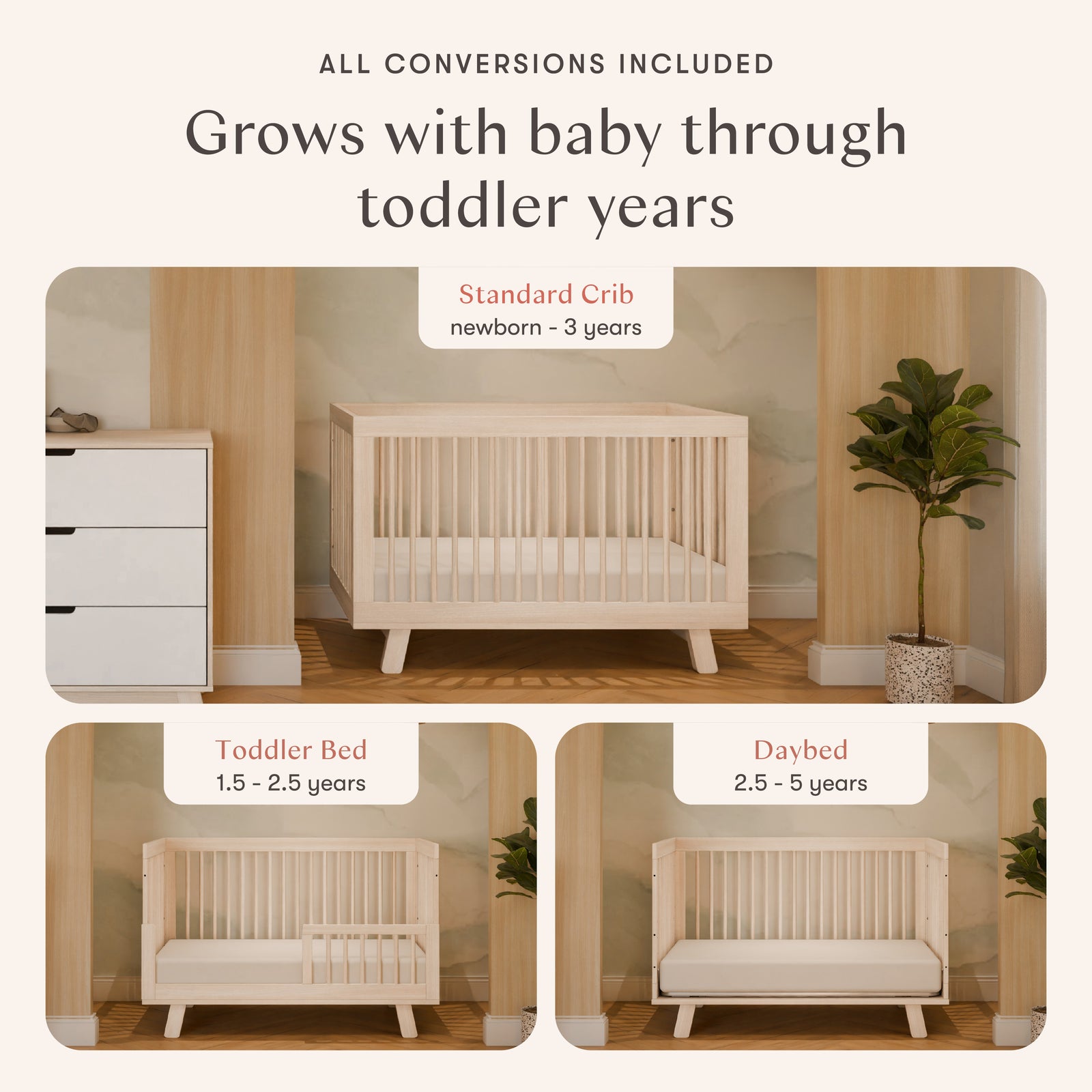 Hudson 3-in-1 Convertible Crib with Toddler Bed Conversion Kit