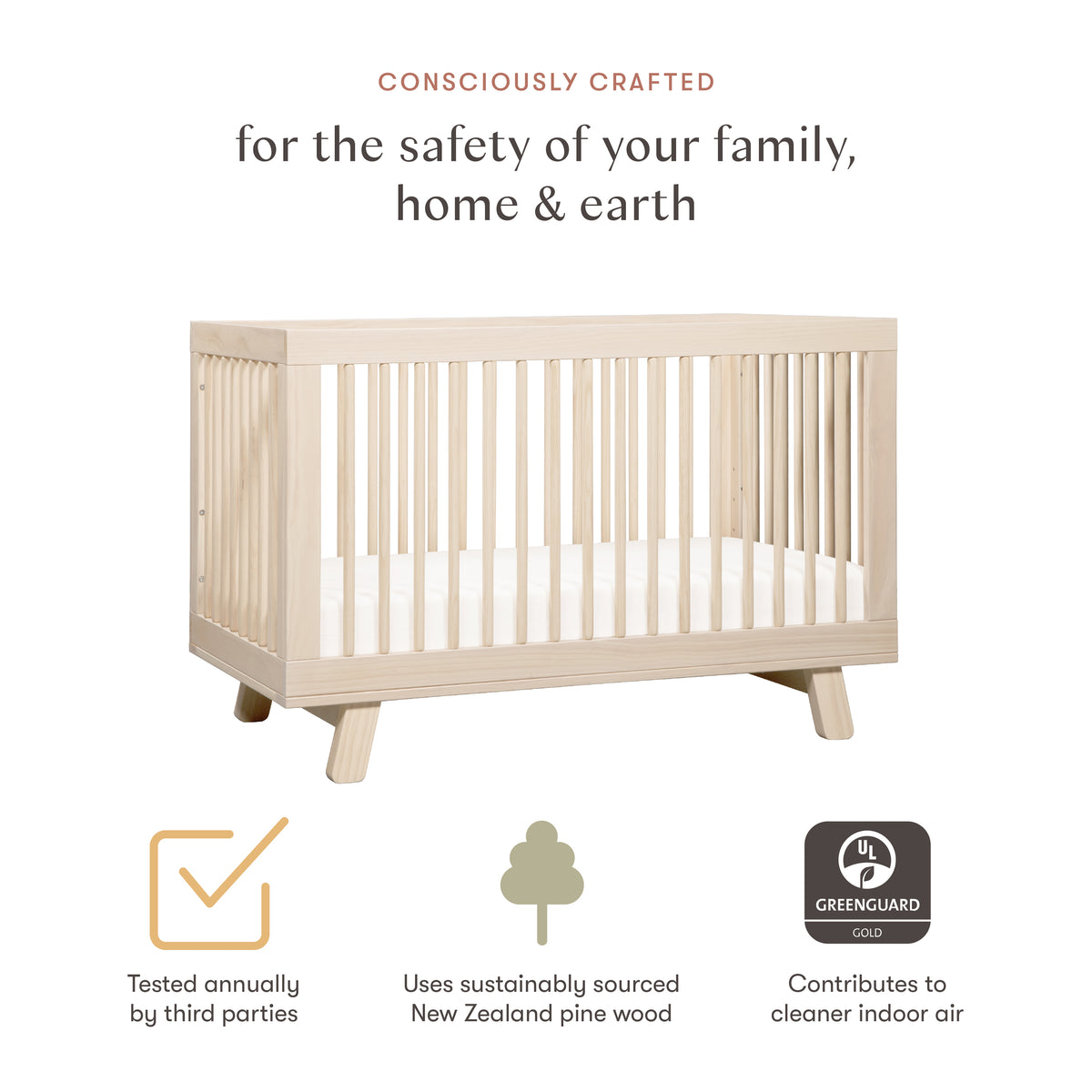 Hudson 3-in-1 Convertible Crib with Toddler Bed Conversion Kit - Washed Natural