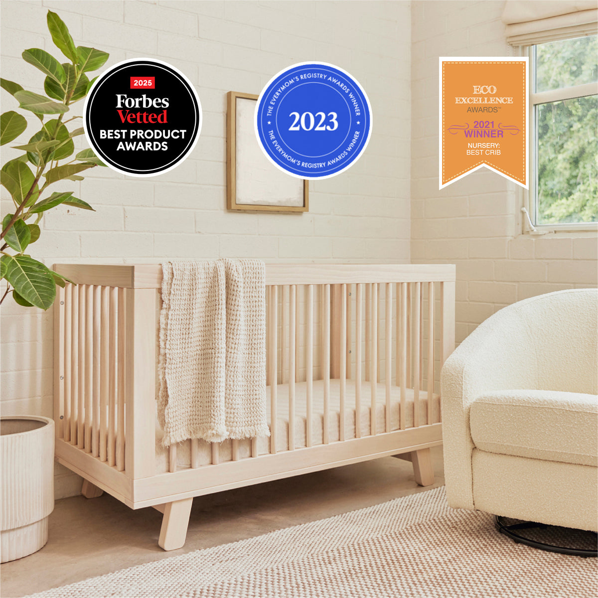 Hudson 3-in-1 Convertible Crib with Toddler Bed Conversion Kit