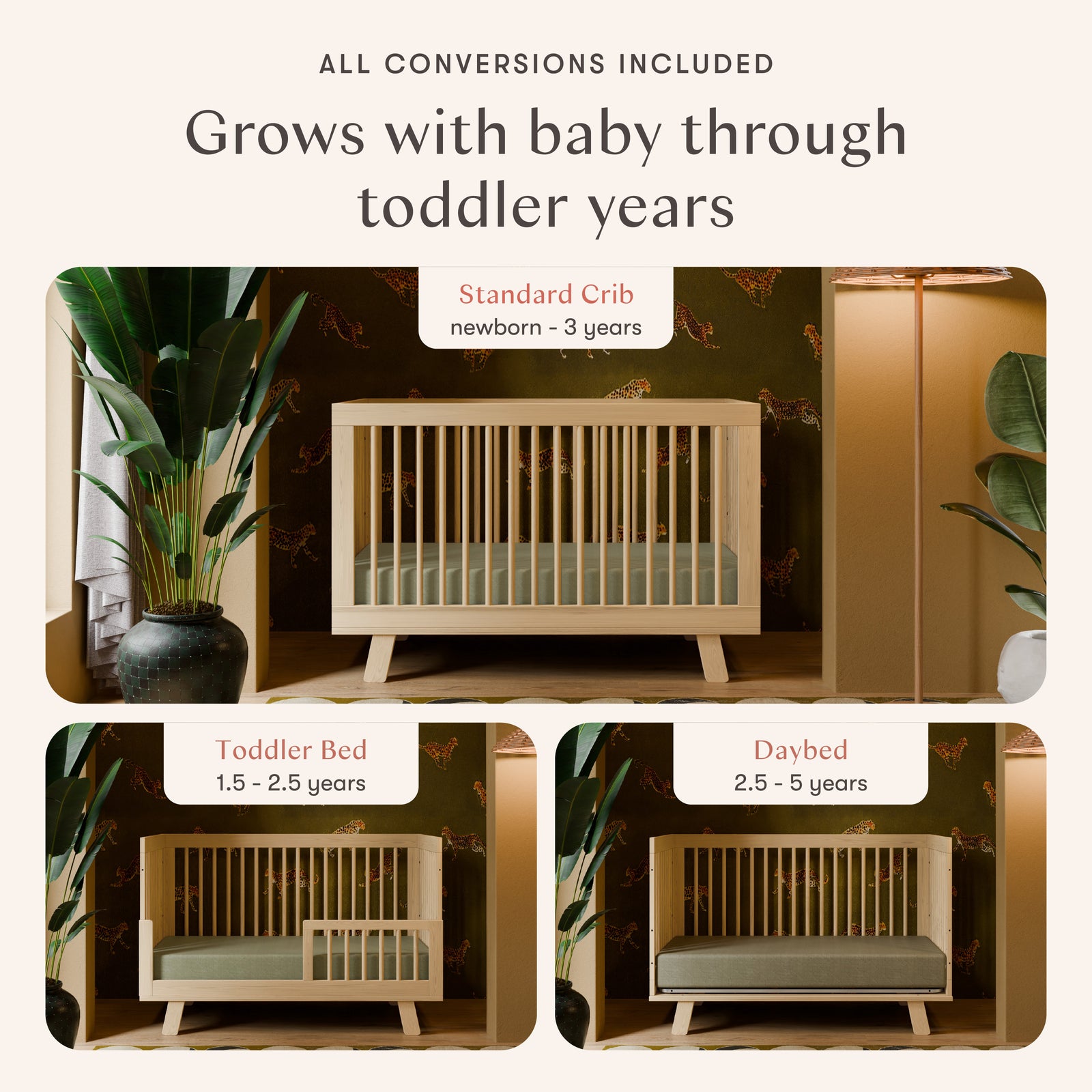 Hudson 3-in-1 Convertible Crib with Toddler Bed Conversion Kit
