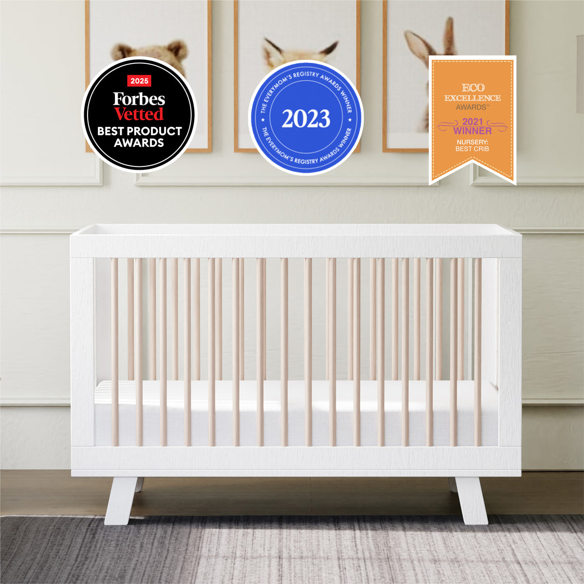 Hudson 3-in-1 Convertible Crib with Toddler Bed Conversion Kit