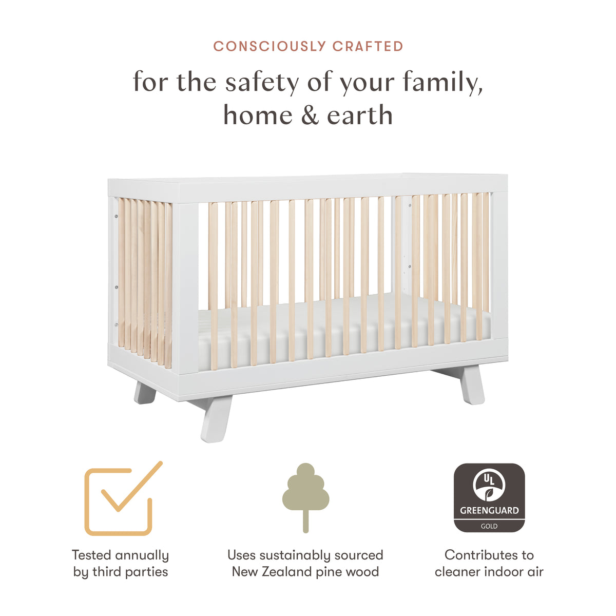 Hudson 3-in-1 Convertible Crib with Toddler Bed Conversion Kit