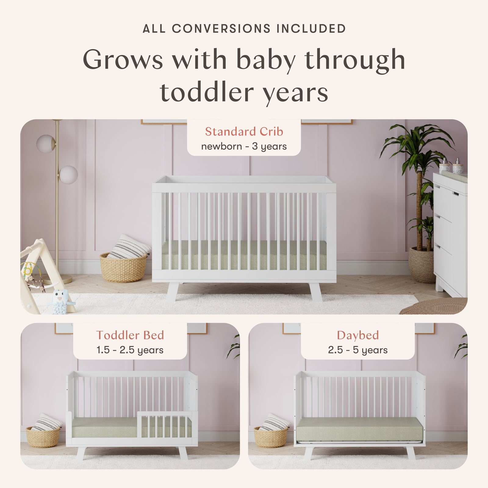 Hudson 3-in-1 Convertible Crib with Toddler Bed Conversion Kit