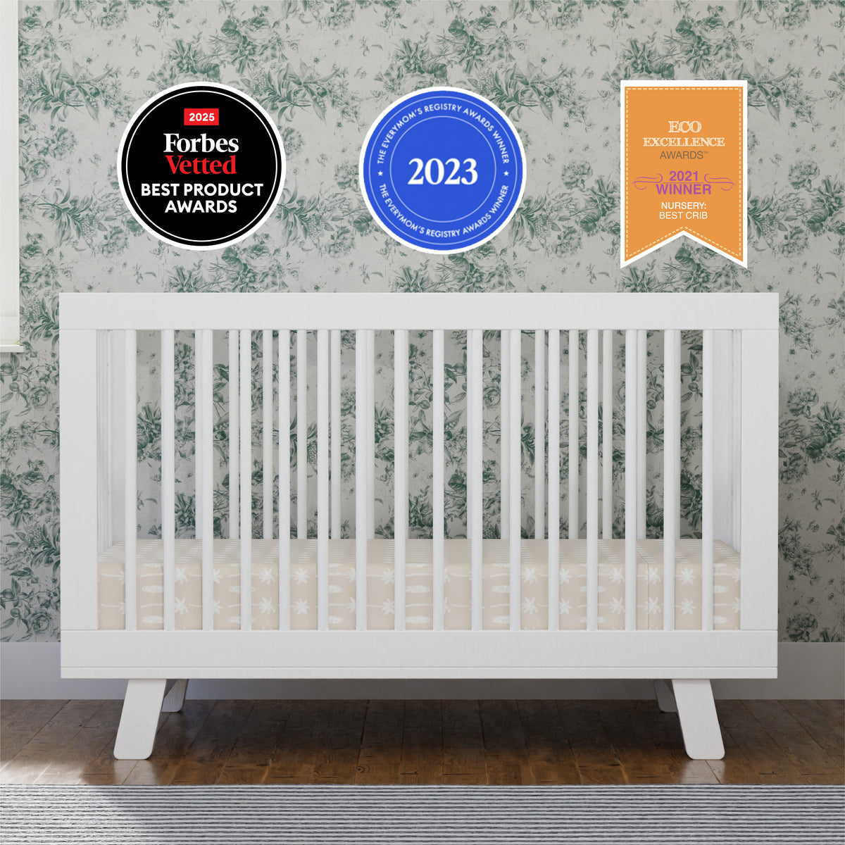 Hudson 3-in-1 Convertible Crib with Toddler Bed Conversion Kit