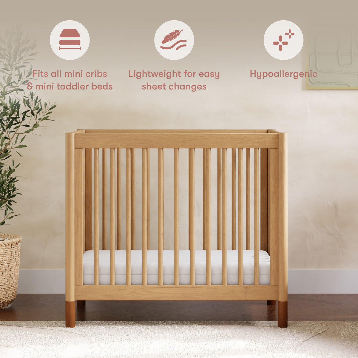 Pure Core Lightweight Mini Crib Mattress + Hybrid Quilted Waterproof Cover