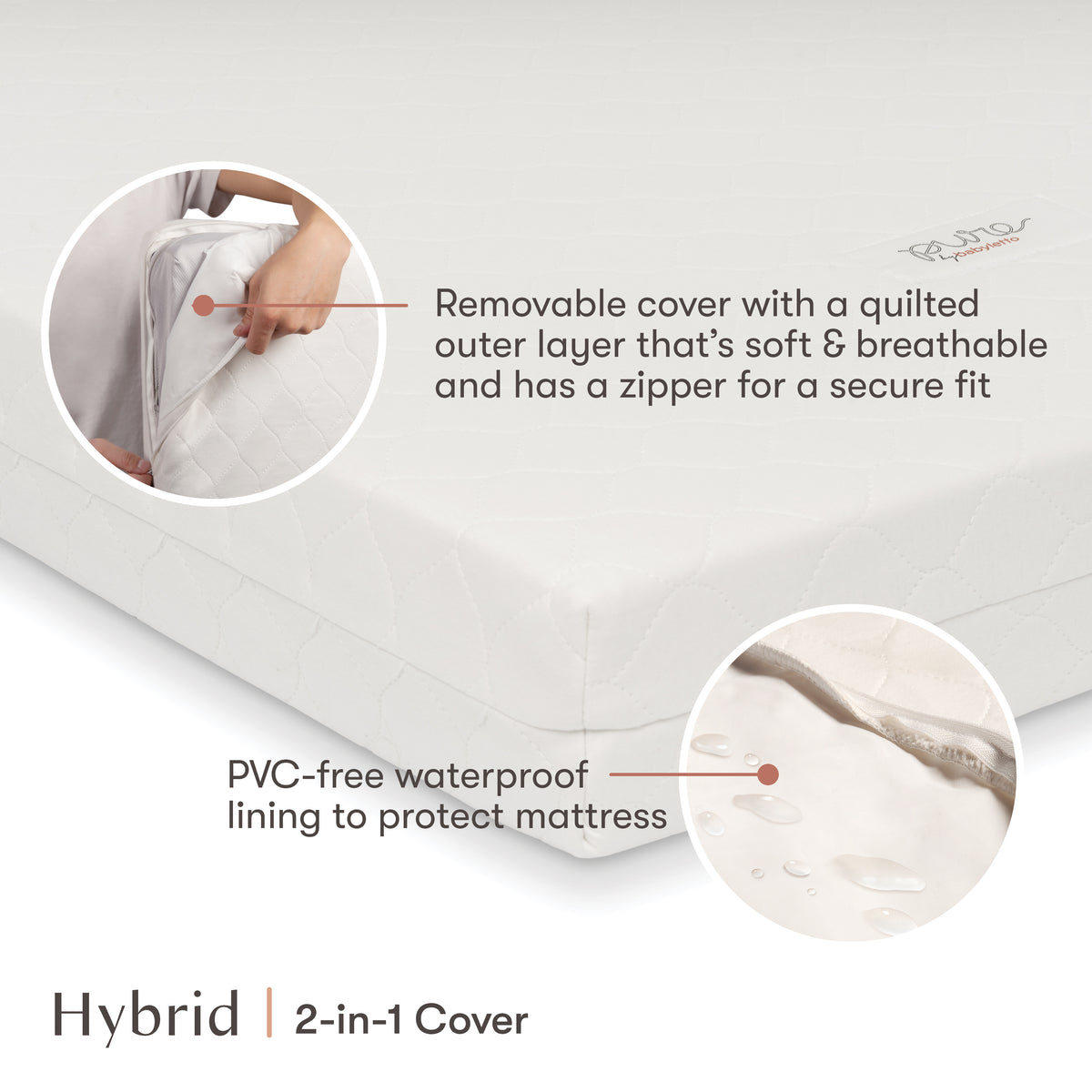 Pure Core Lightweight Midi Crib Mattress + Hybrid Quilted Waterproof Cover