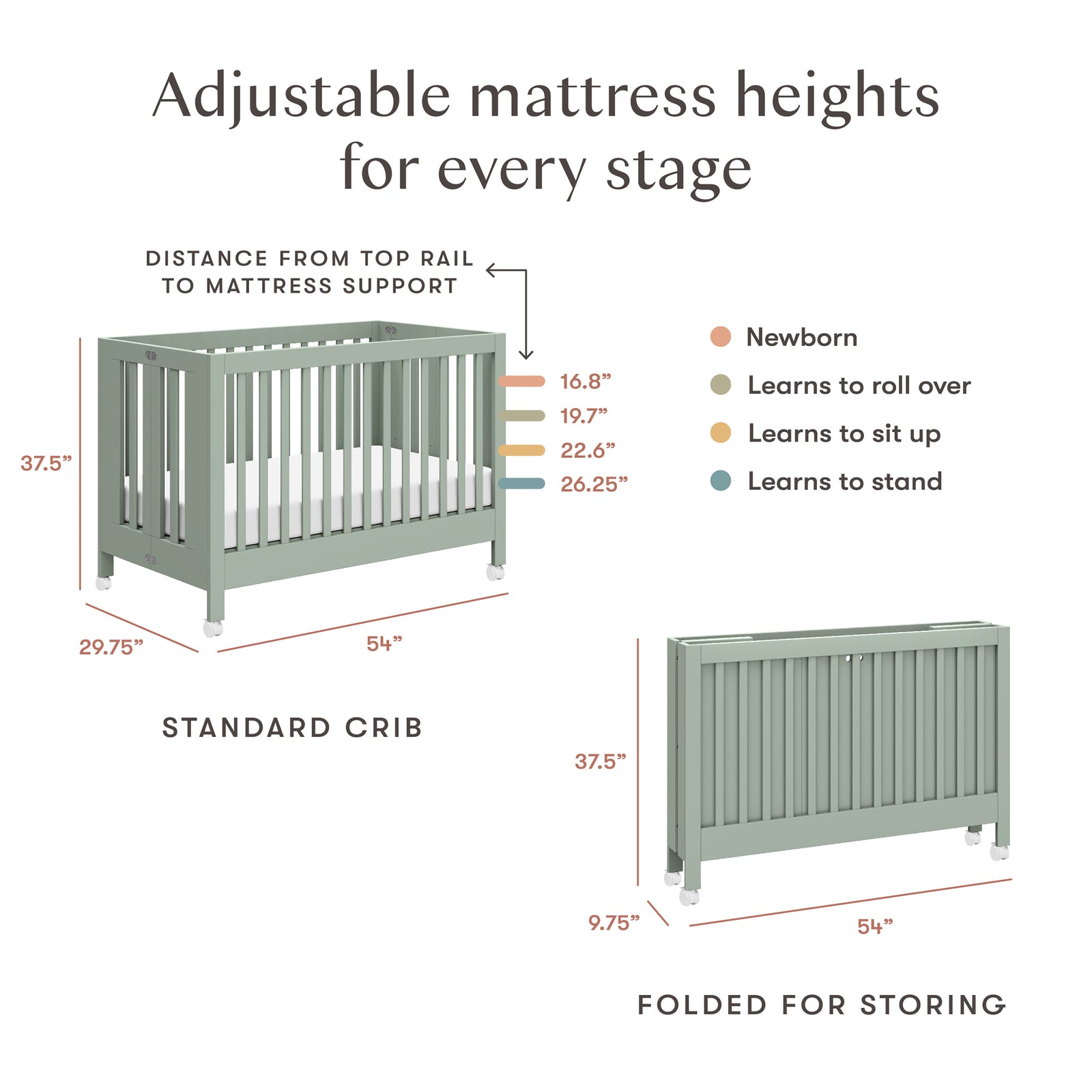 Maki Portable Folding Crib with Toddler Bed Conversion Kit