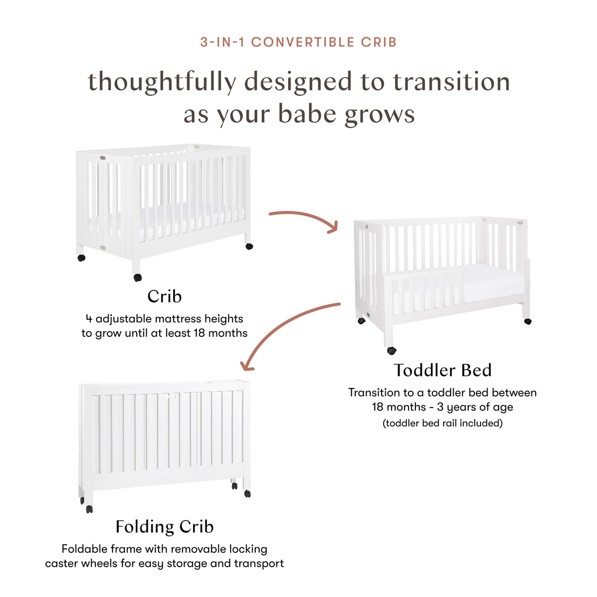 Maki Portable Folding Crib with Toddler Bed Conversion Kit