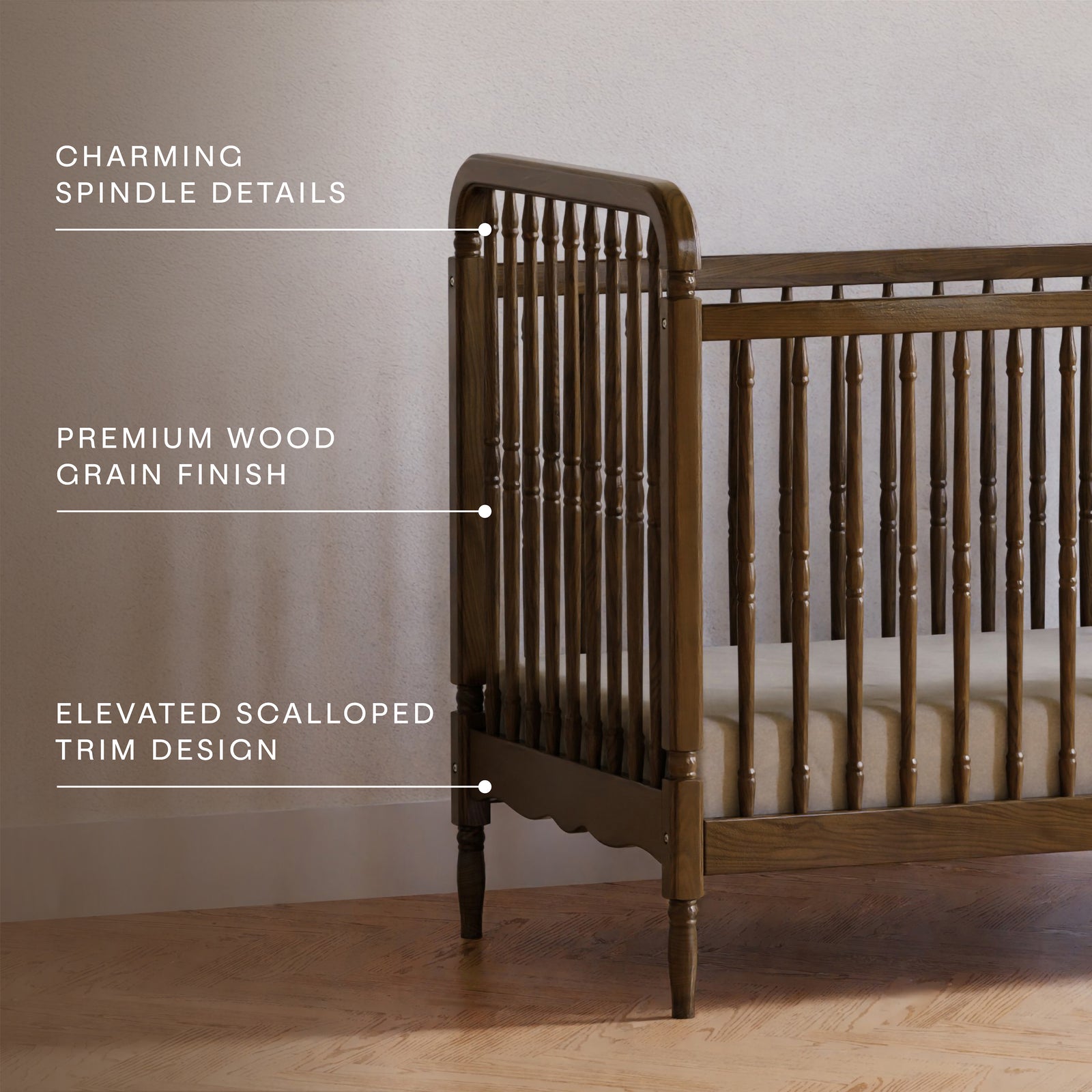 Namesake Liberty 3-in-1 Convertible Spindle Crib with Toddler Bed Conversion Kit