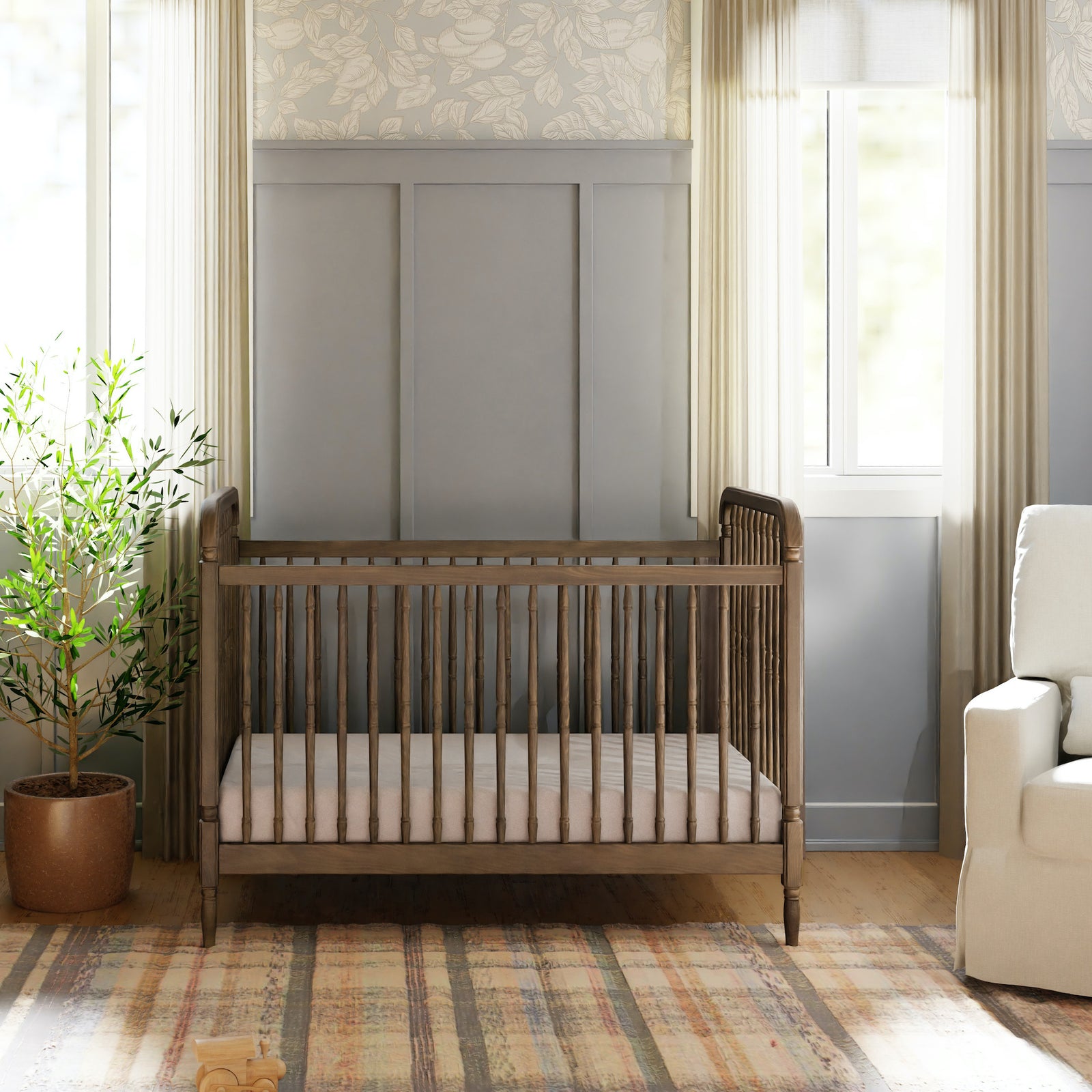 Namesake Liberty 3-in-1 Convertible Spindle Crib with Toddler Bed Conversion Kit