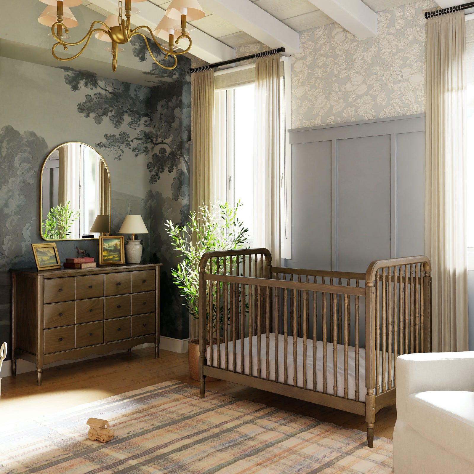 Namesake Liberty 3-in-1 Convertible Spindle Crib with Toddler Bed Conversion Kit