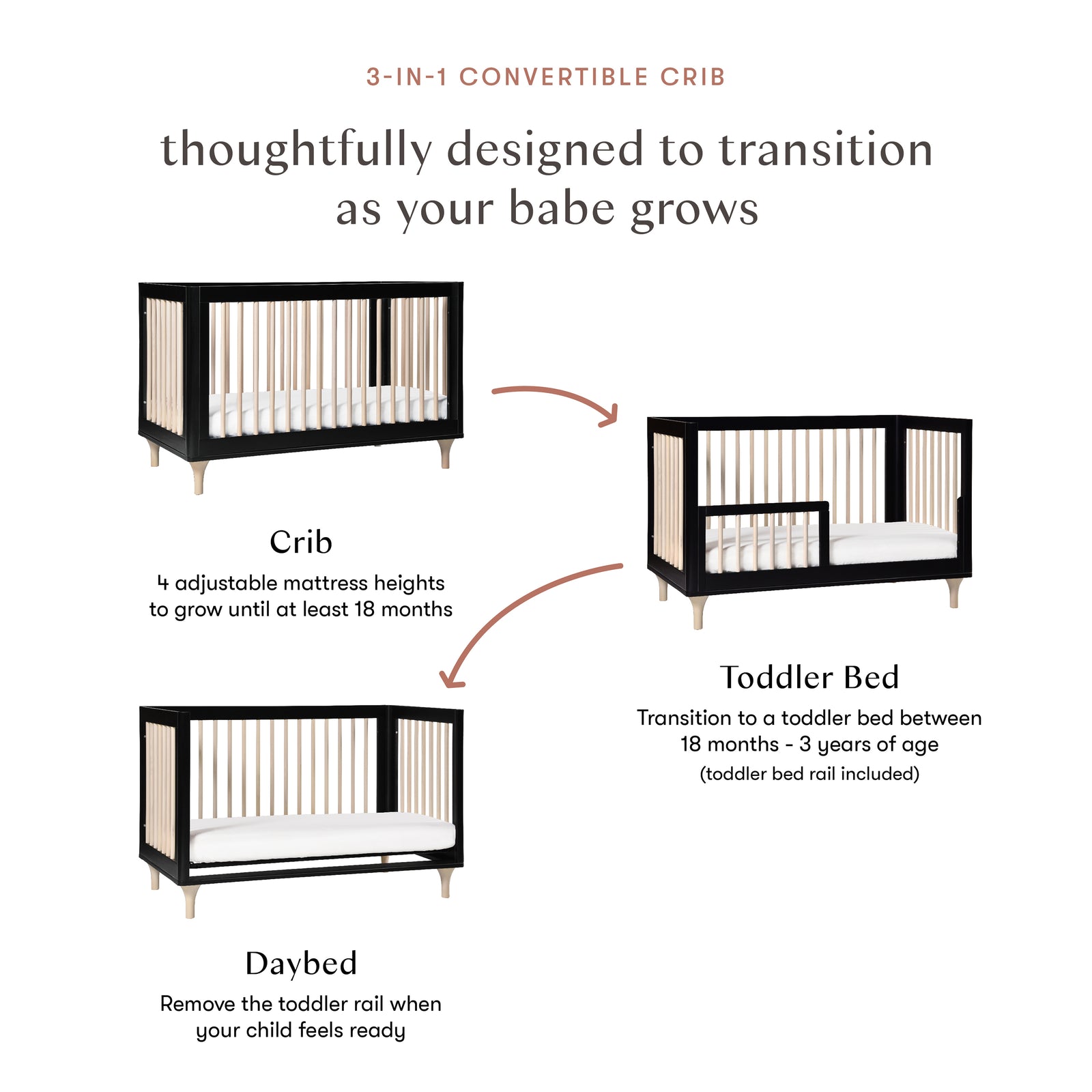 Lolly 3-in-1 Convertible Crib with Toddler Bed Conversion Kit
