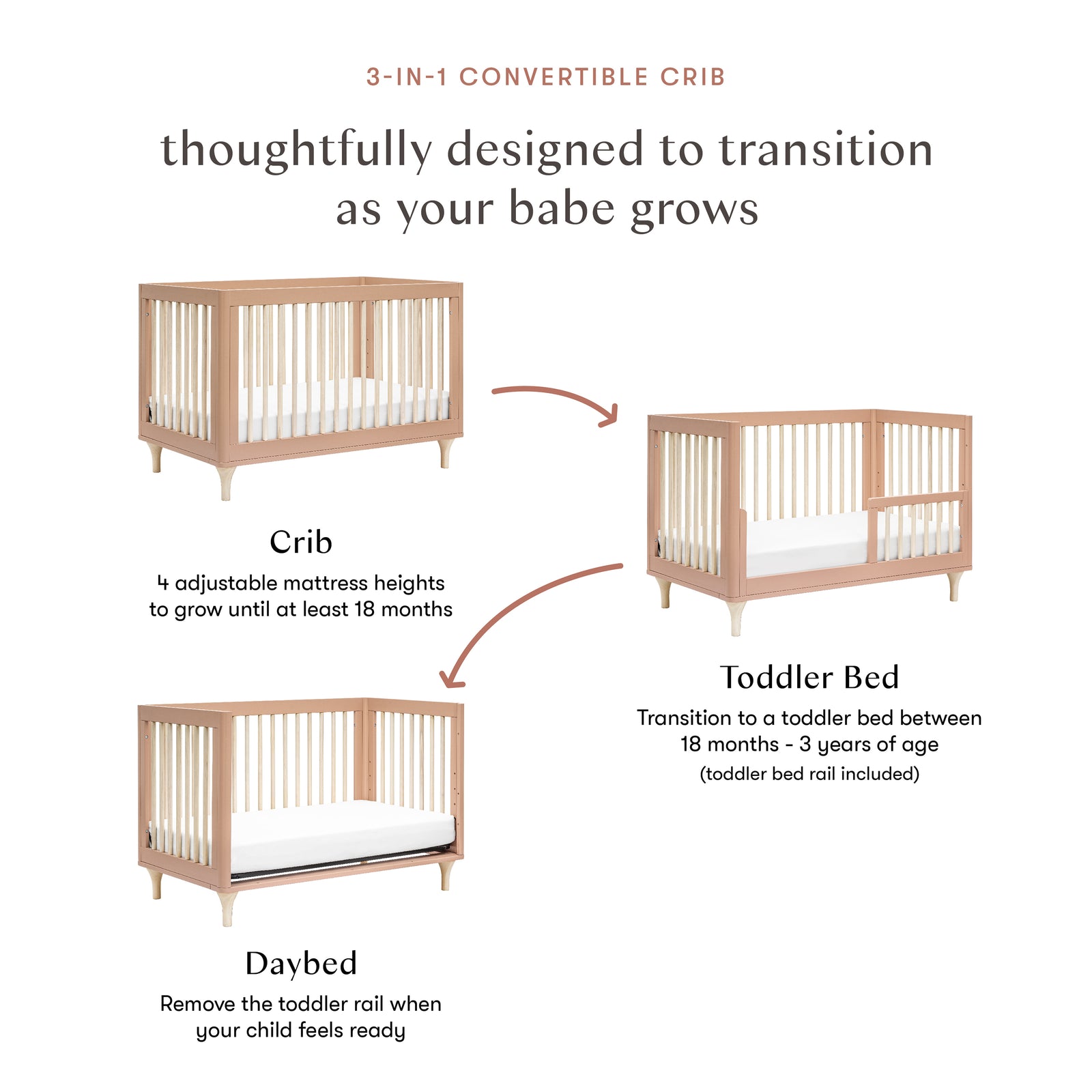 Lolly 3-in-1 Convertible Crib with Toddler Bed Conversion Kit