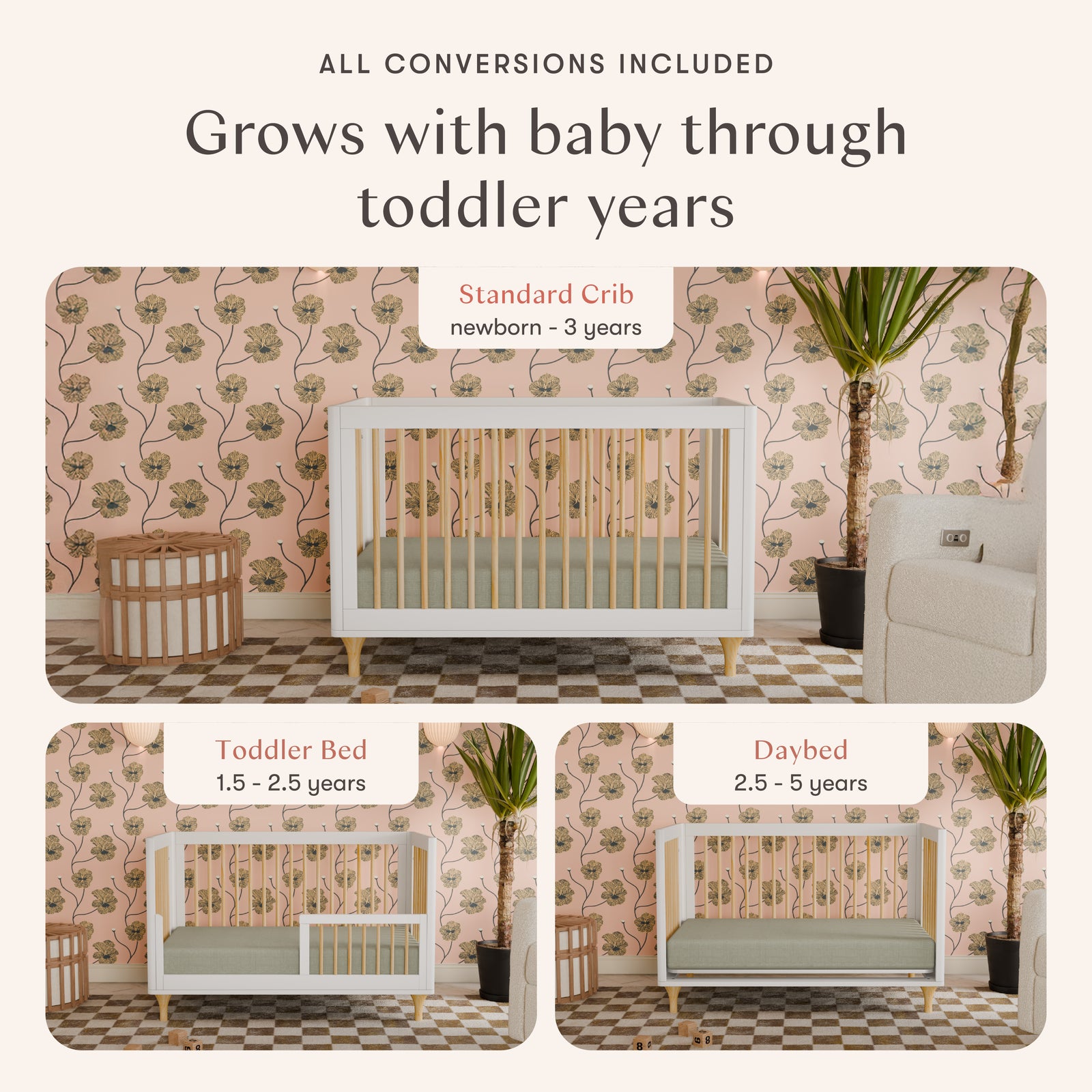 Lolly 3-in-1 Convertible Crib with Toddler Bed Conversion Kit