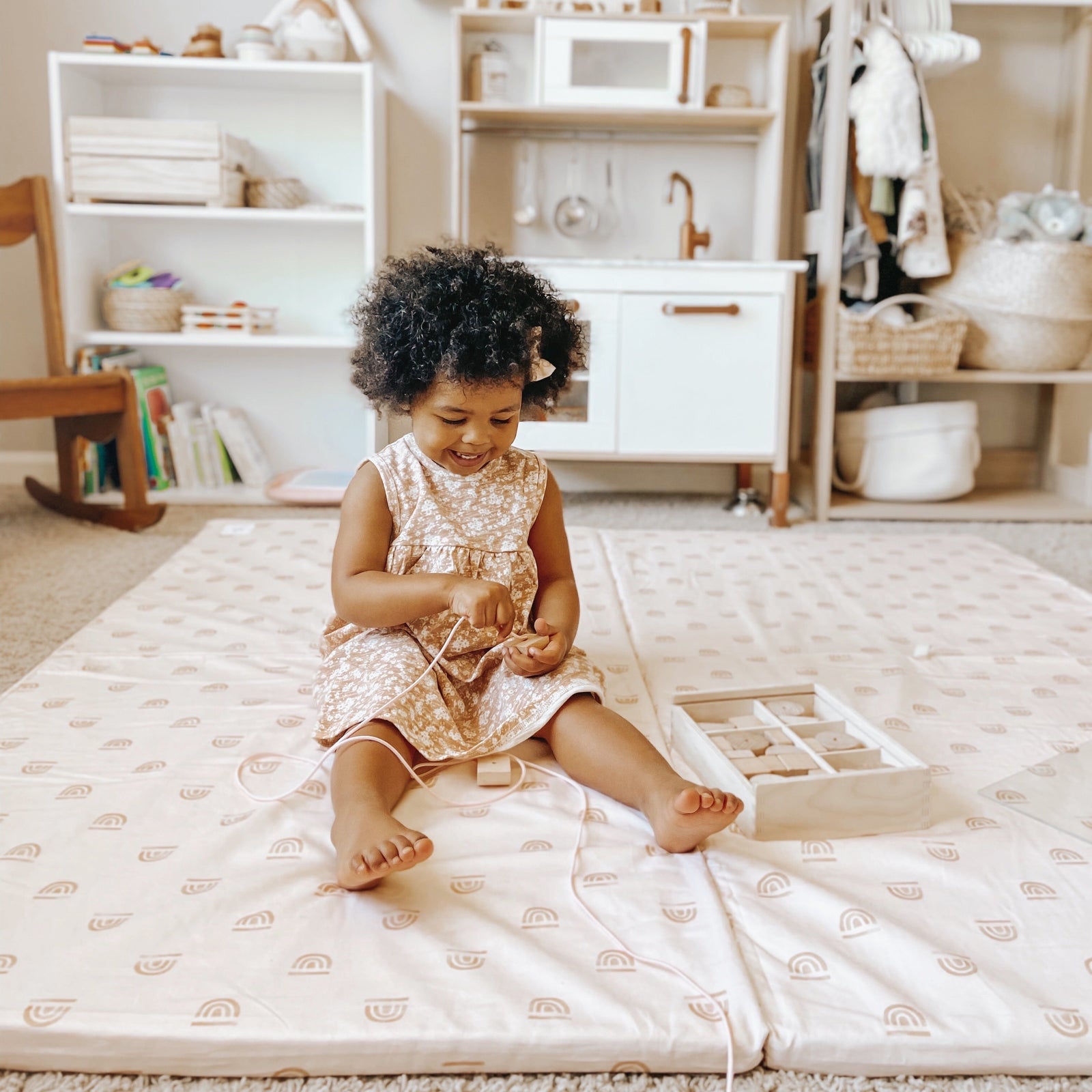 Rainbow Stamp Padded Play Mat - Cream