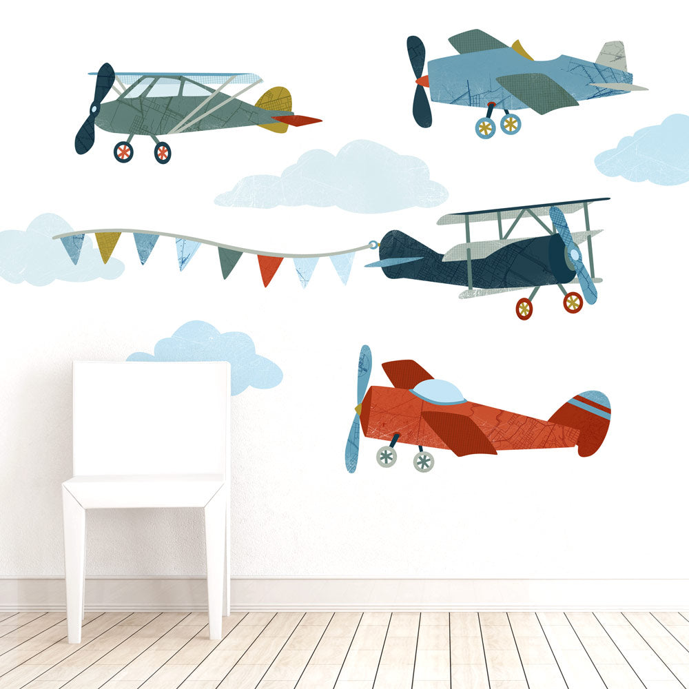 Biplane Wall Decals - Large