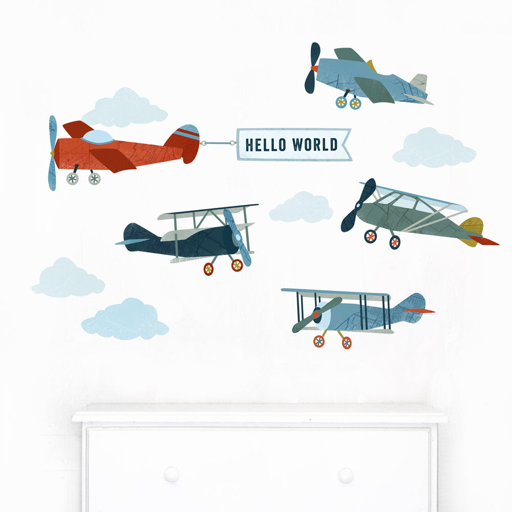 Biplane Wall Decal Set - Small