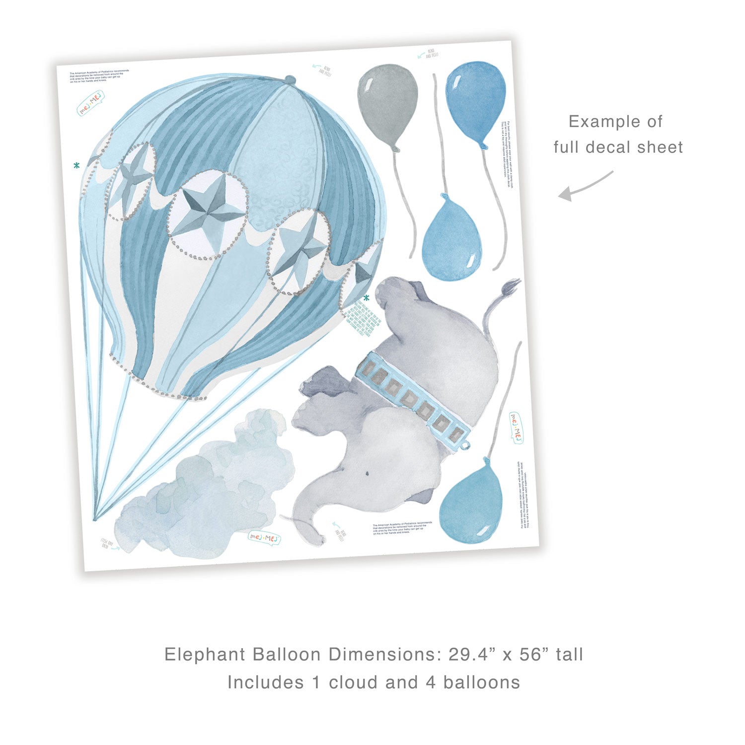 Balloon Elephant Wall Decals - Blue