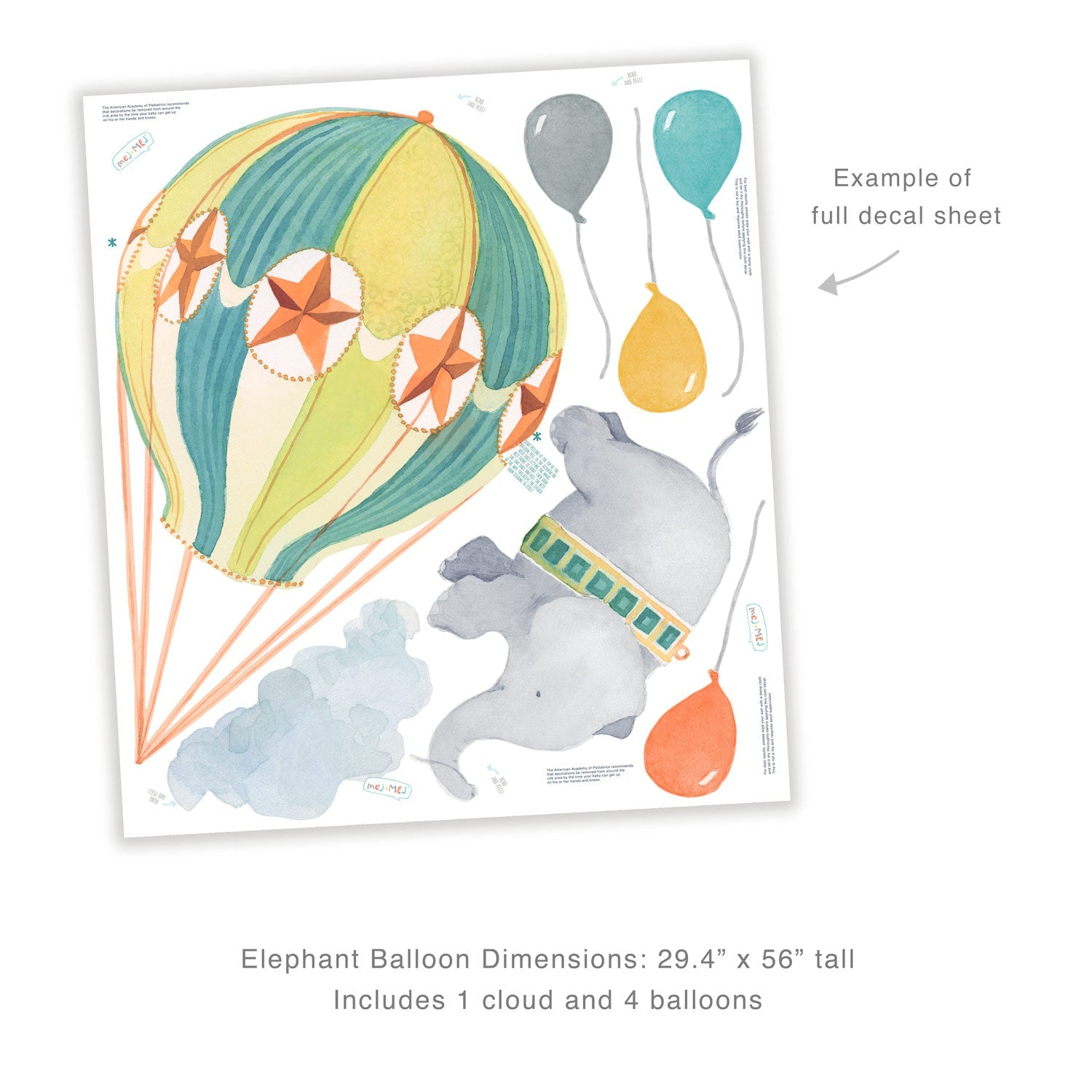 Balloon Elephant Wall Decals - Neutral