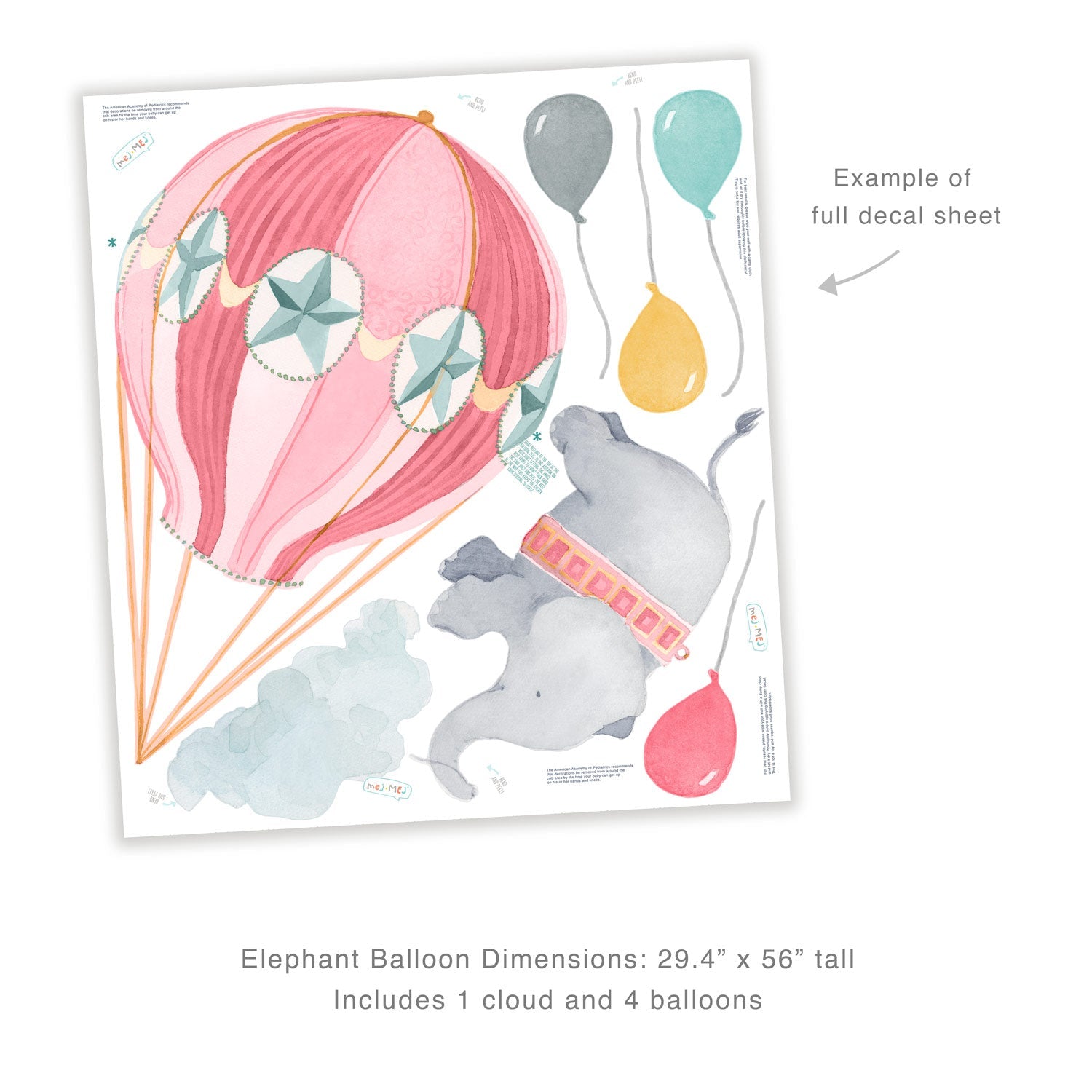 Balloon Elephant Wall Decals - Pink