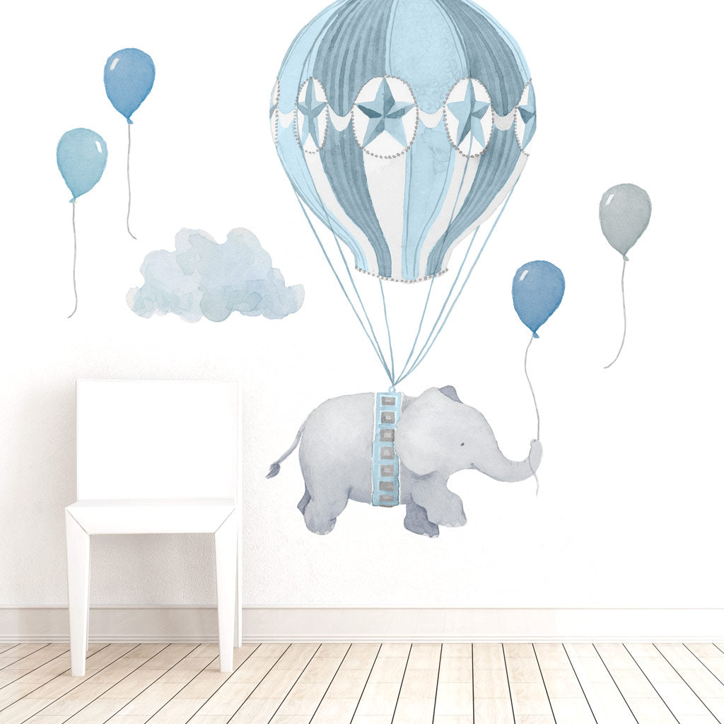 Balloon Elephant Wall Decals - Blue