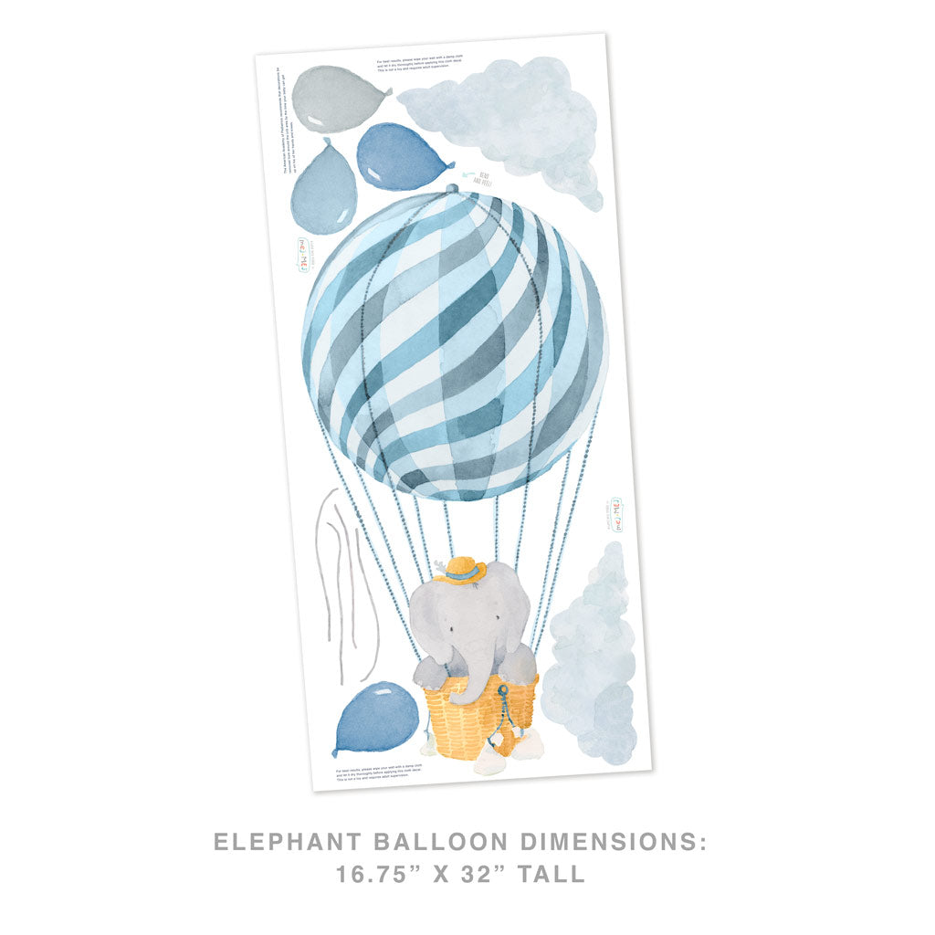 Elephant in Blue Balloon Wall Decals - Small