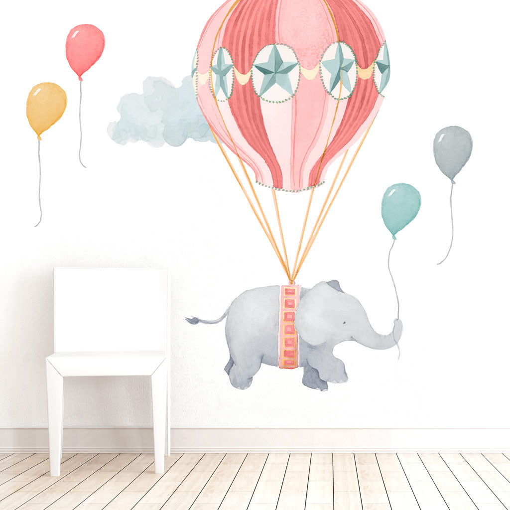 Balloon Elephant Wall Decals - Pink
