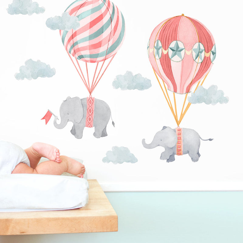 Elephant Friends Wall Decal Set - Pink