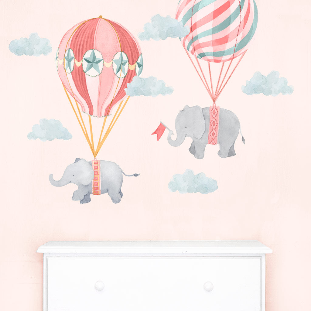 Elephant Friends Wall Decal Set - Pink