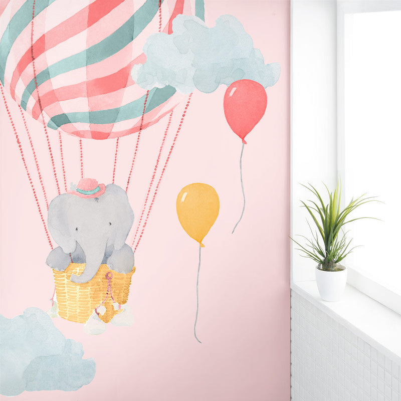 Elephant in Pink Balloon Wall Decal Set - Large