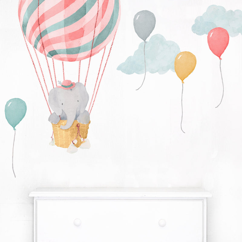 Elephant in Pink Balloon Wall Decal Set - Small