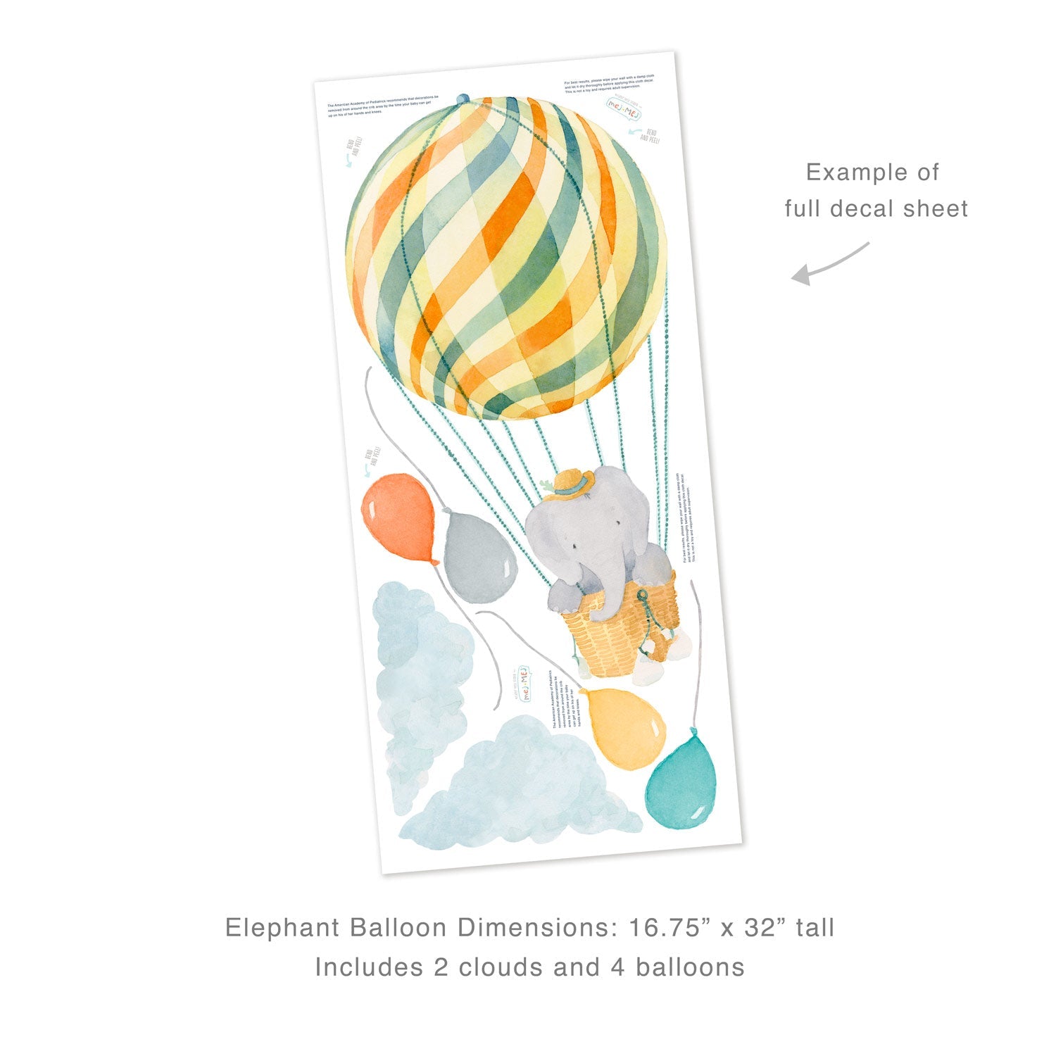 Elephant in Neutral Balloon Wall Decals - Small