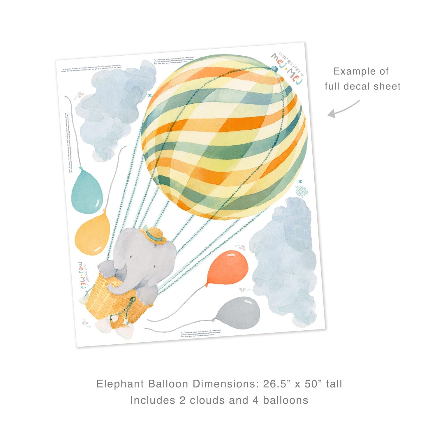 Elephant in Neutral Balloon Wall Decals - Large