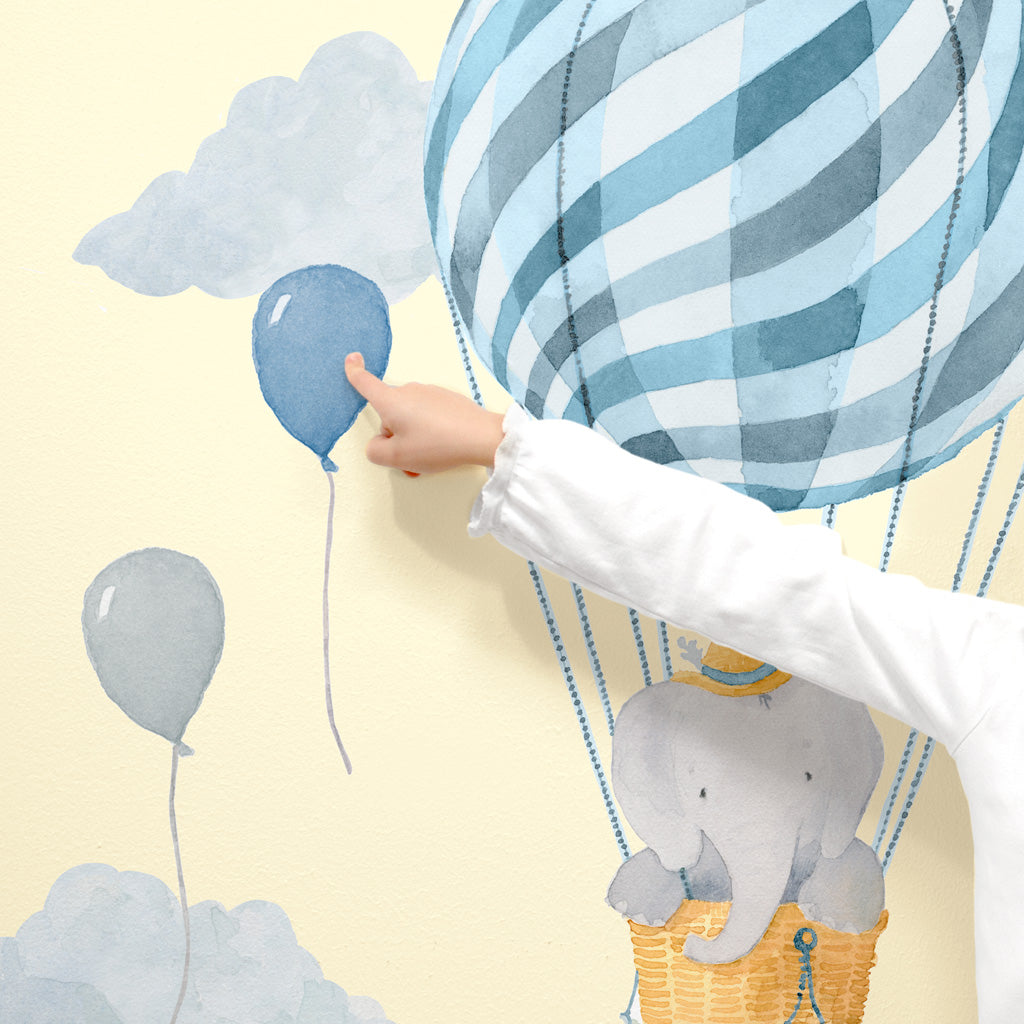 Elephant in Blue Balloon Wall Decals - Small