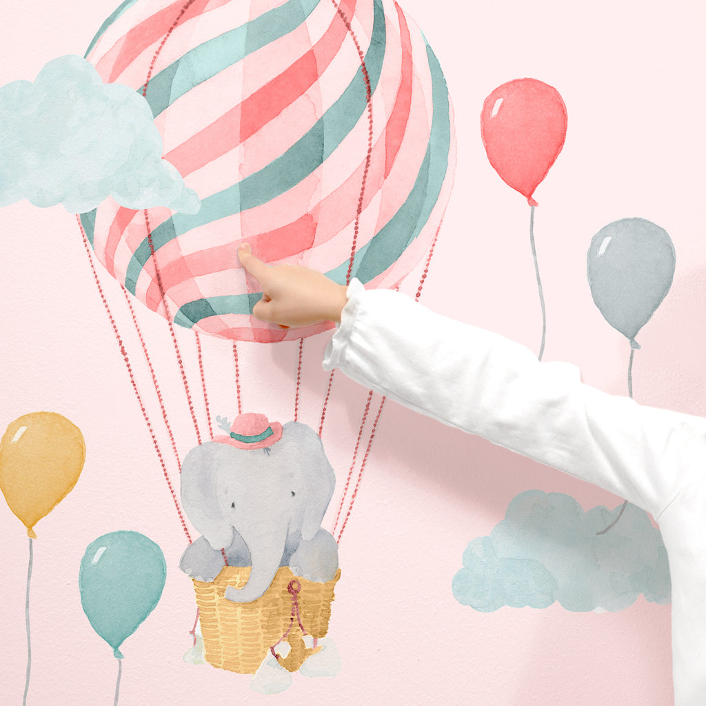 Elephant in Pink Balloon Wall Decals - Small