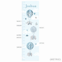 Personalized High Flying Elephants Growth Chart Wall Decal - Blue