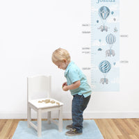 Personalized High Flying Elephants Growth Chart Wall Decal - Blue