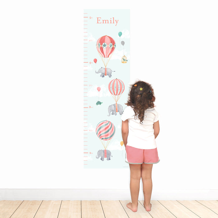 Personalized High Flying Elephants Growth Chart Wall Decal  - Pink