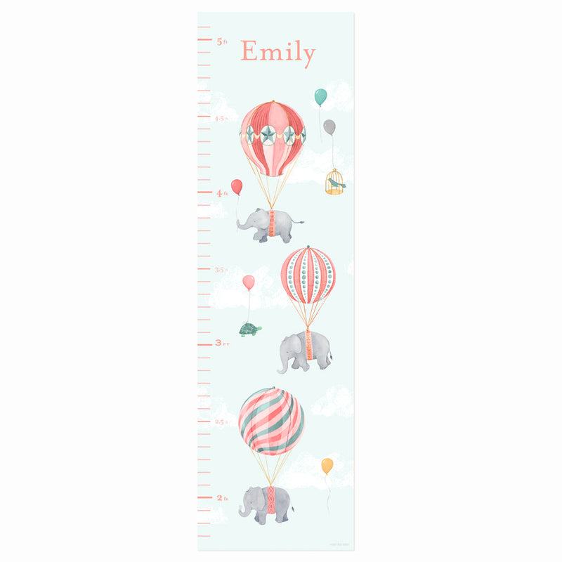 Personalized High Flying Elephants Growth Chart Wall Decal  - Pink