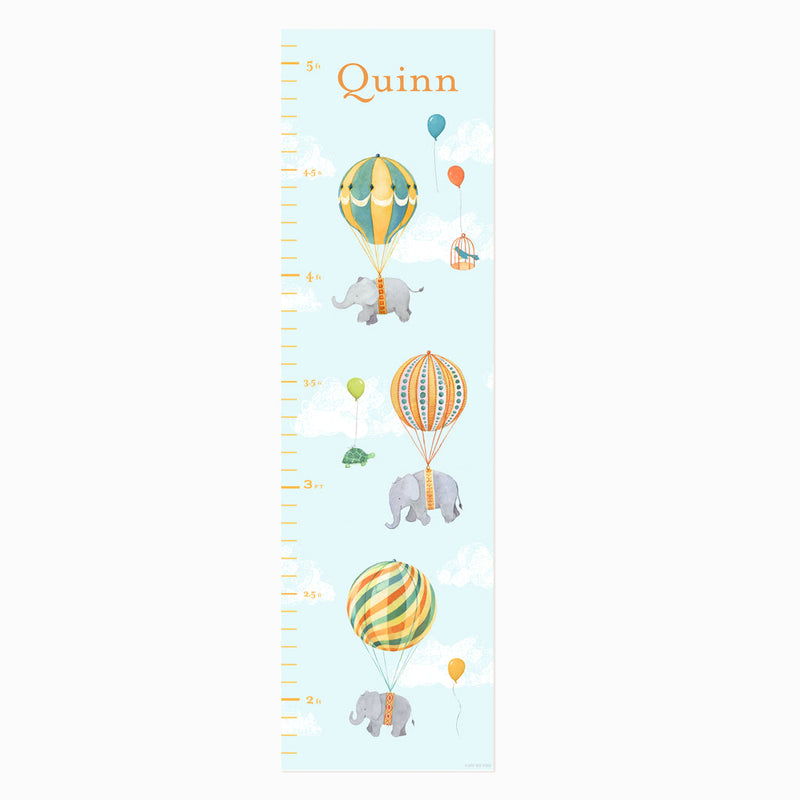 Personalized High Flying Elephants Growth Chart Wall Decal  - Neutral