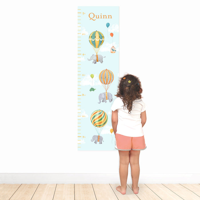 Personalized High Flying Elephants Growth Chart Wall Decal  - Neutral