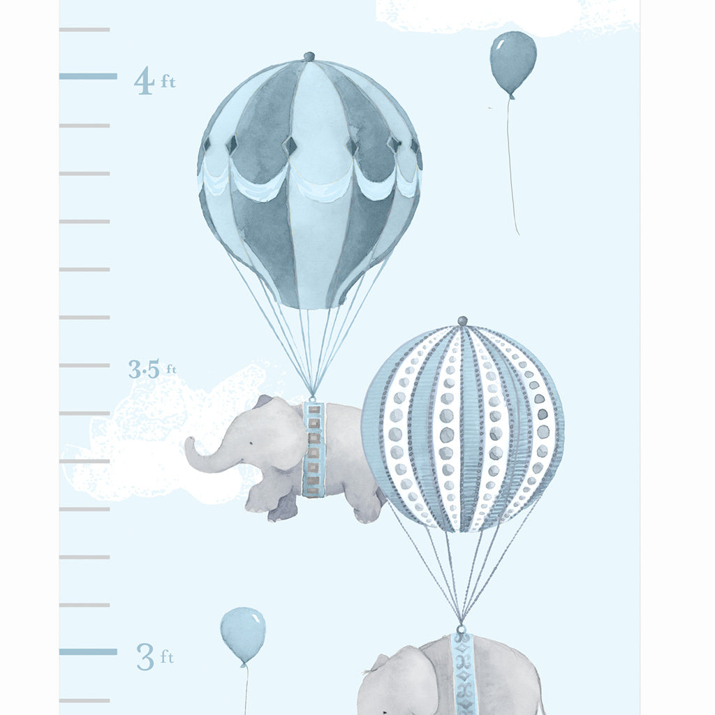 High Flying Elephants Growth Chart Wall Decal - Blue