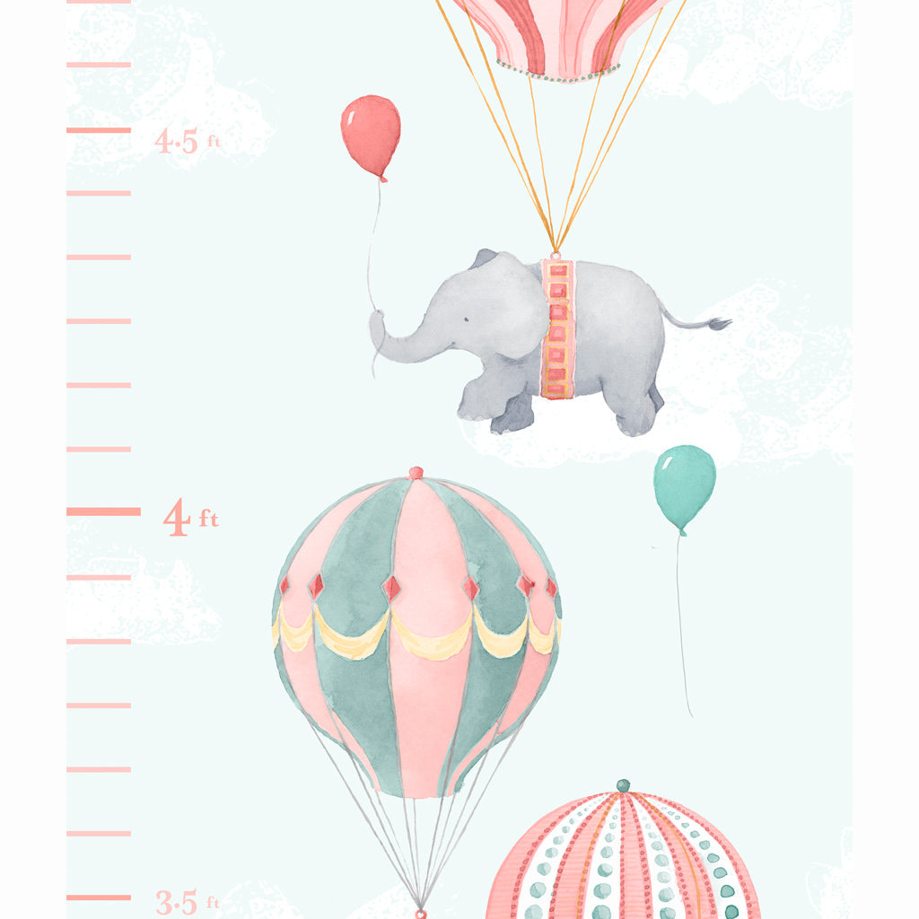 High Flying Elephants Growth Chart Wall Decal - Pink