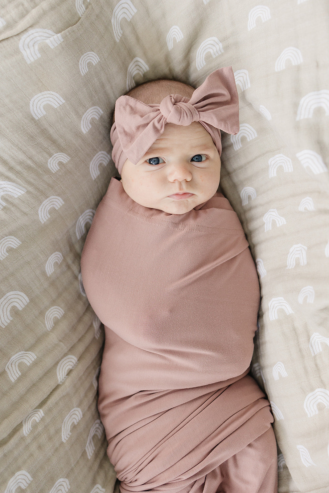 Dusty Rose Bamboo Swaddle Blanket + Head Wrap Set