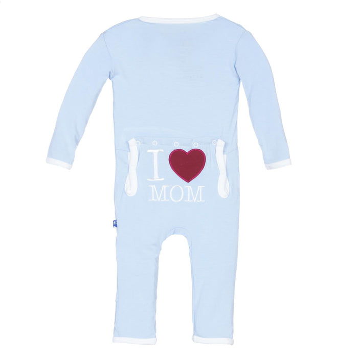 Applique Coverall with Zipper in Pond - I Love Mom